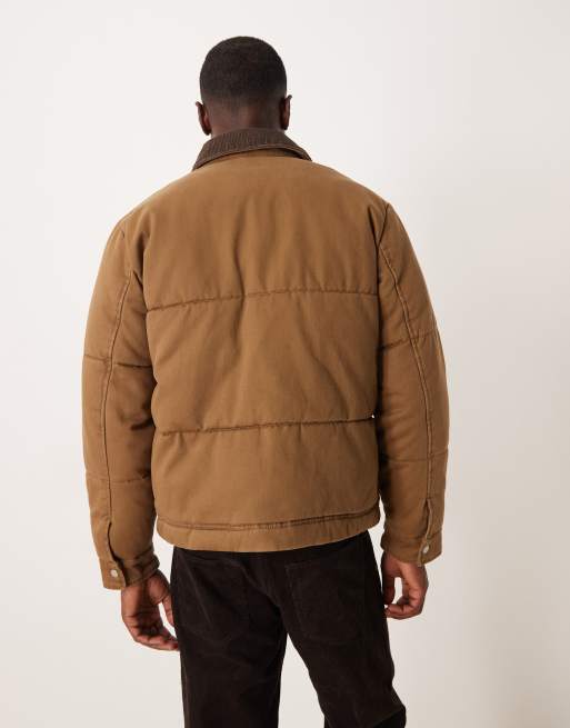 Abercrombie & Fitch – Brun pufferjacka i tvättad twill, 3 av 5