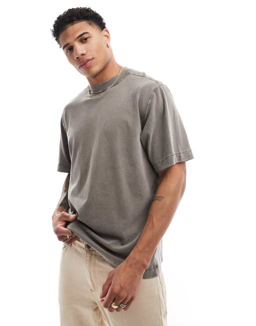 Abercrombie & Fitch - Brun T-shirt med vintage-detaljer i slidt syrevask