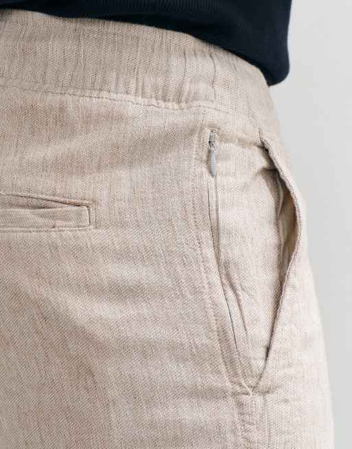 Abercrombie & Fitch - Brune pull-on-bukser i bomulds- og hørblanding med afslappet pasform, 4 af 5