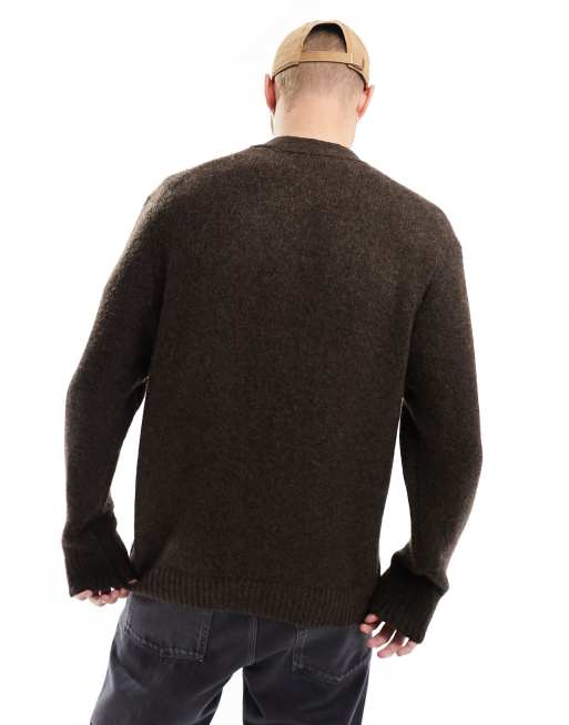 Abercrombie & Fitch – Brunmelerad, stickad, luddig kofta, 4 av 4