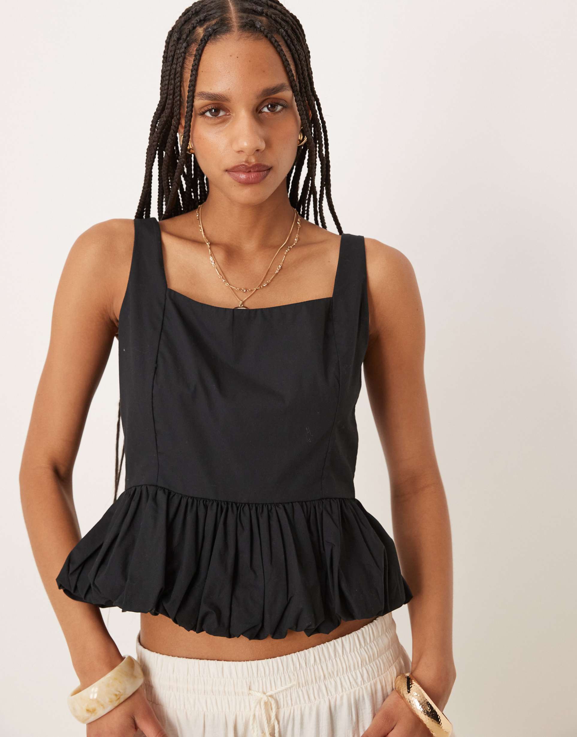 abercrombie & fitch bubble hem top in black