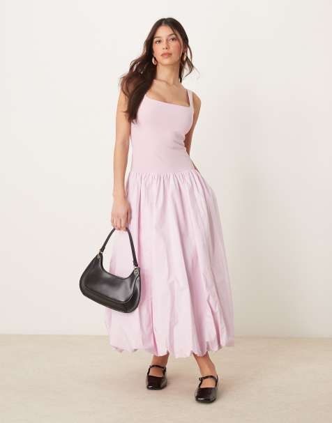 Abercrombie & Fitch - Bubble midi jurk met verlaagde taille in roze - view 1