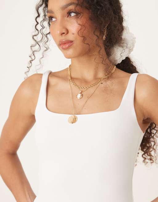 Abercrombie & Fitch - Bubble midi jurk met verlaagde taille in wit, 2 van 4