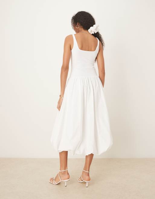Abercrombie & Fitch - Bubble midi jurk met verlaagde taille in wit, 3 van 4