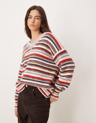 Abercrombie & Fitch - Bunt gestreifter, langärmliger Pullover mit V-Ausschnitt