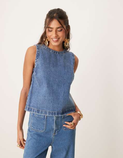 Abercrombie & Fitch button detail shell top in blue wash - view 1