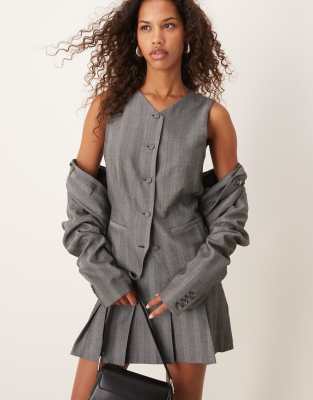 Abercrombie & Fitch button front tailored waistcoat in striped grey