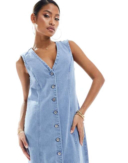 Abercrombie Fitch button through denim midi dress in blue