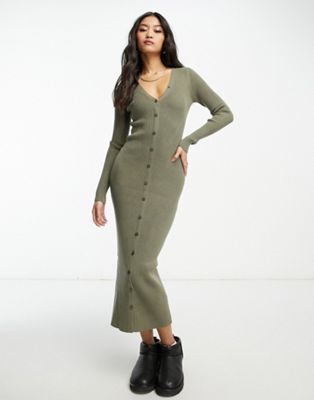 Abercrombie & Fitch button through maxi sweatdress in green