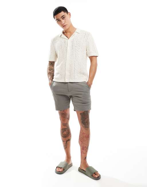 Abercrombie & Fitch button through open stitch knit polo in cream