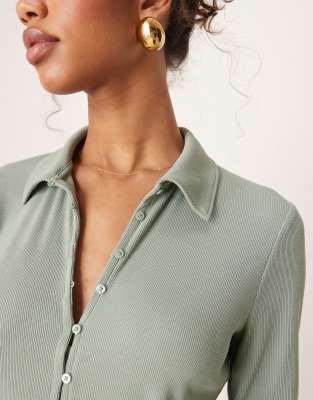 Abercrombie & Fitch Button Through Top With Collar In Green