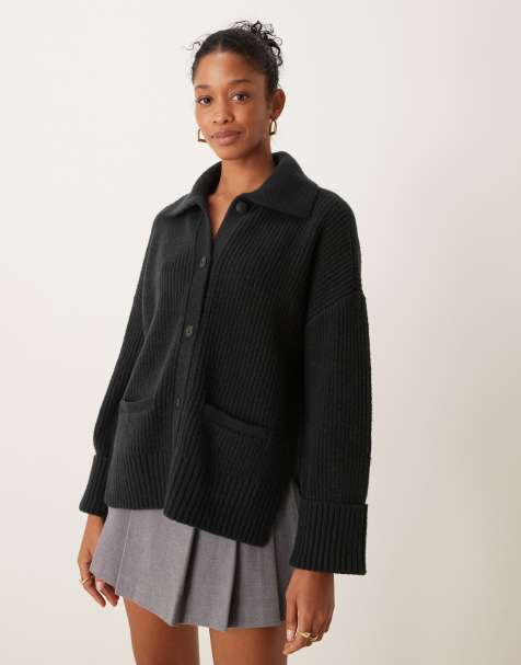 Abercrombie & Fitch button up collared cardigan in black - view 1