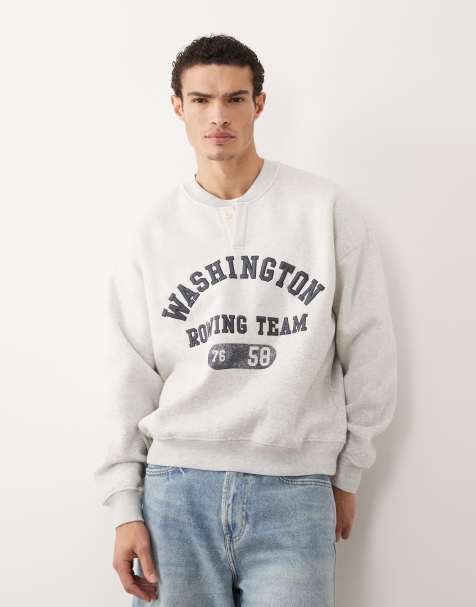 Abercrombie & Fitch button up henley light weight jumper in grey