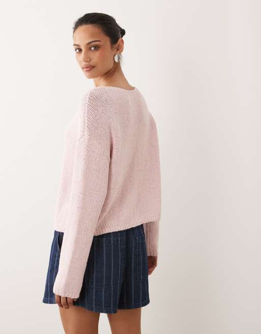 Abercrombie & Fitch button up lightweight knit micro cardigan in pink, 4 of 4