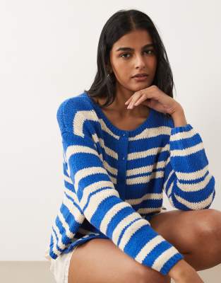 Abercrombie & Fitch button up lightweight knit micro cardigan in white and blue 