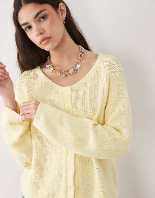 Abercrombie & Fitch Button Up Lightweight Knit Micro Cardigan In Yellow