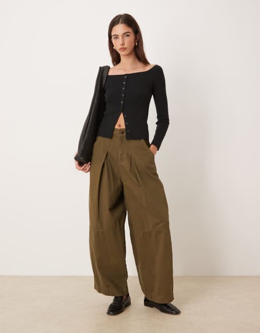 Abercrombie & Fitch button up off shoulder top in black, 2 of 4