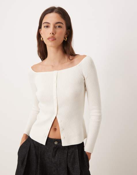 Abercrombie & Fitch button up off shoulder top in cream - view 1