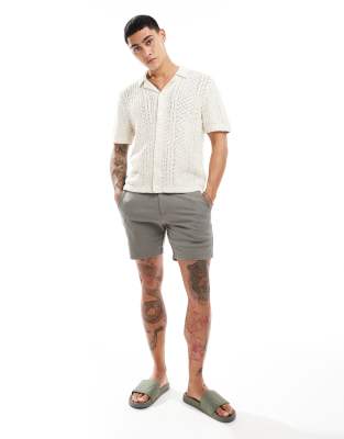 button up open stitch knit polo shirt in cream-Neutral
