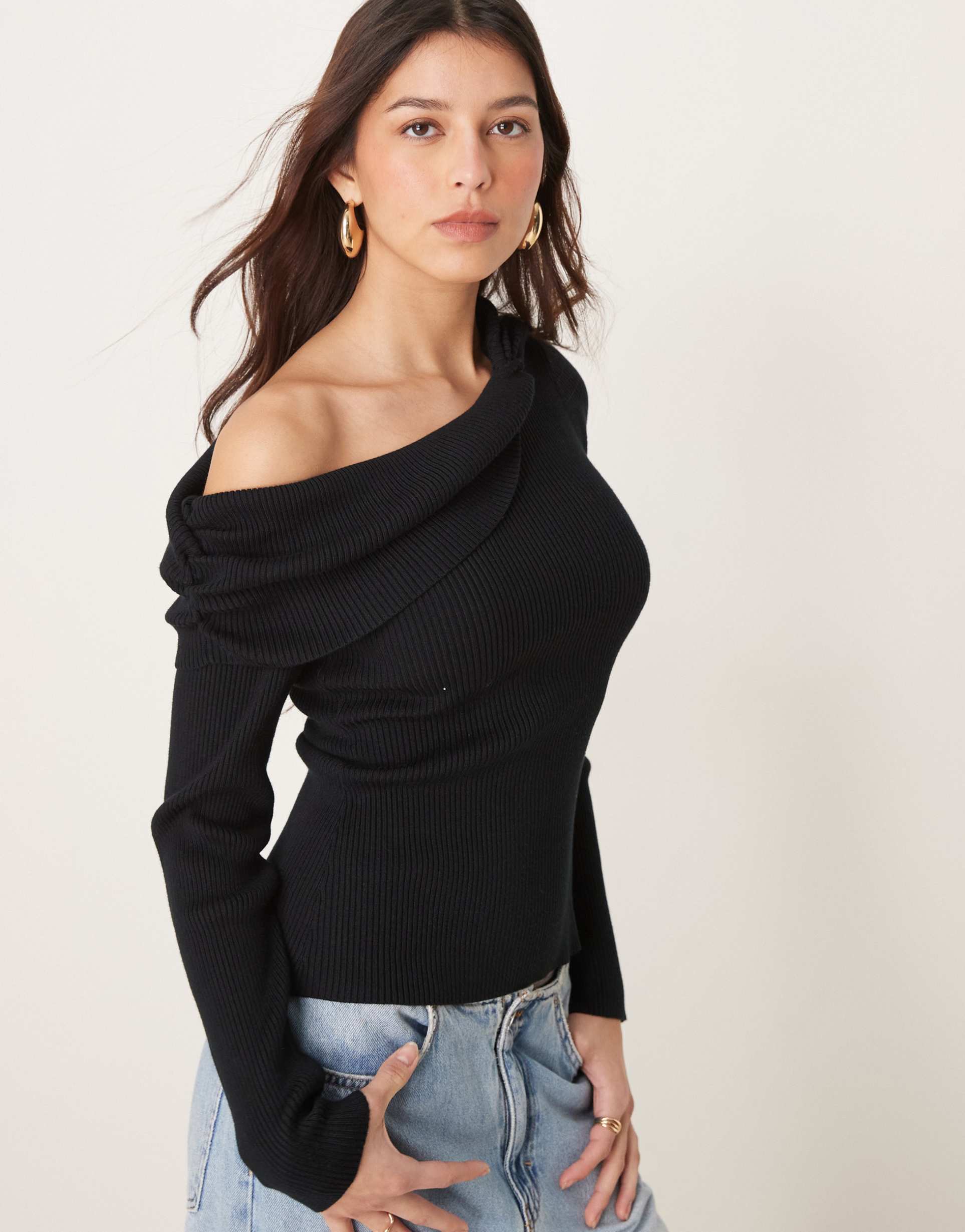 abercrombie & fitch button up top with collar in black