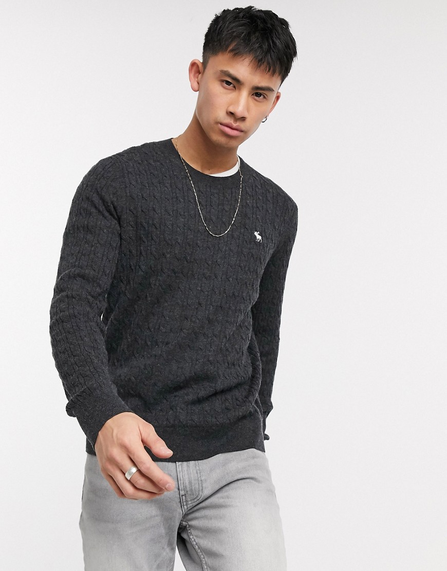 Abercrombie & Fitch cable crew neck knitted jumper-Grey