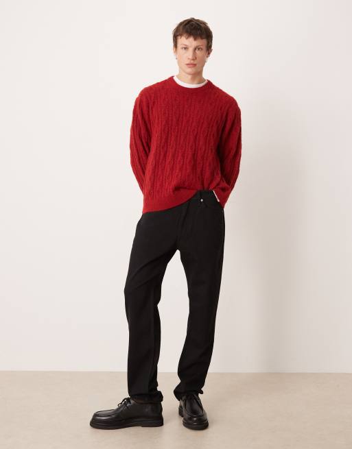 Abercrombie & Fitch cable knit jumper in red, 2 of 5