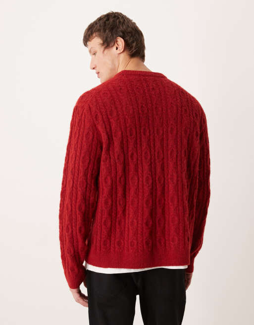 Abercrombie & Fitch cable knit jumper in red, 3 of 5
