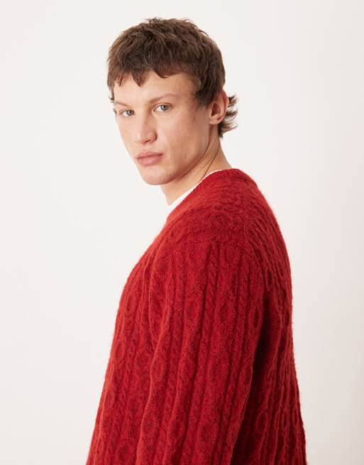 Abercrombie & Fitch cable knit jumper in red, 4 of 5
