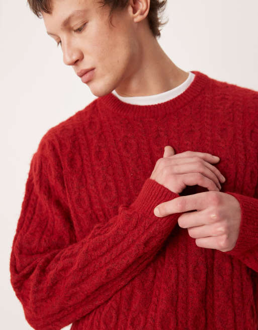 Abercrombie & Fitch cable knit jumper in red, 5 of 5