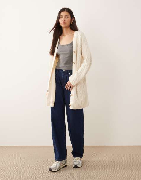 Abercrombie & Fitch cable knit longline cardigan in cream - view 1