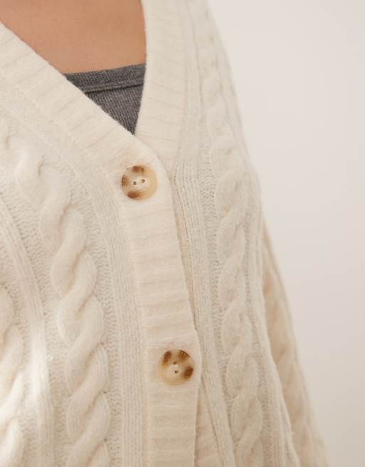 Abercrombie & Fitch cable knit longline cardigan in cream, 4 of 4
