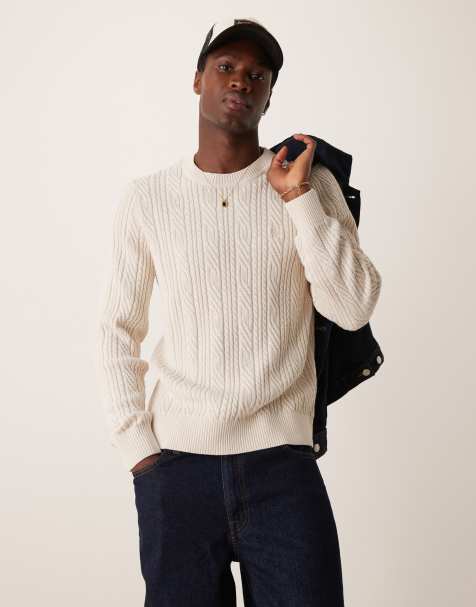 Abercrombie & Fitch cable knit merino jumper in beige - view 1