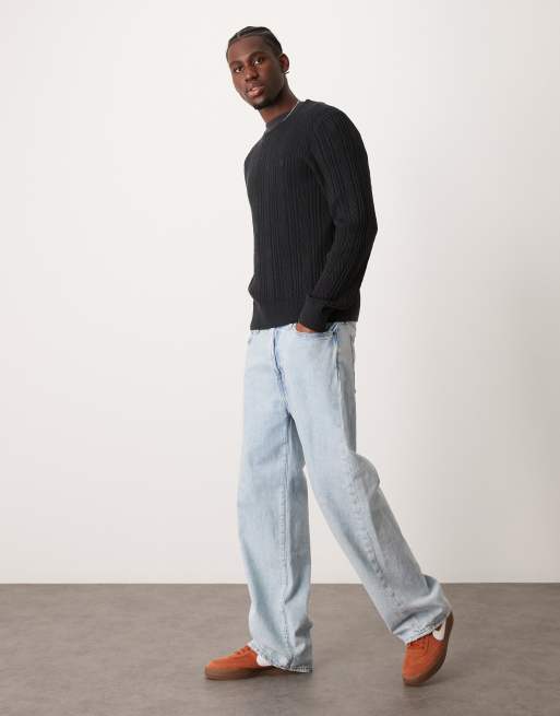 Abercrombie Fitch cable knit merino jumper in black ASOS