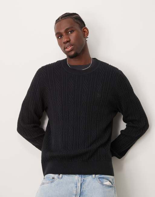 Abercrombie & Fitch cable knit merino sweater in black