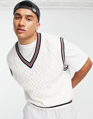 Abercrombie & Fitch cable knit tennis vest in white