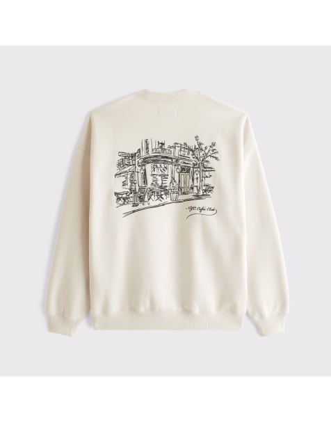 Abercrombie & Fitch Caf-inspired graphic crew sweatshirt in warm beige - view 1
