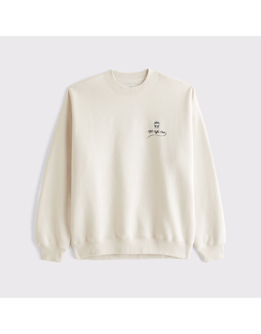 Abercrombie & Fitch Caf-inspired graphic crew sweatshirt in warm beige, 2 of 3