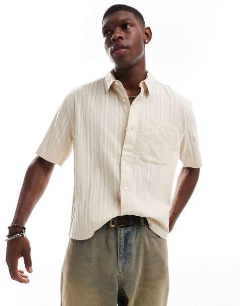 Abercrombie & Fitch - Camicia a maniche corte beige in lino - view 1