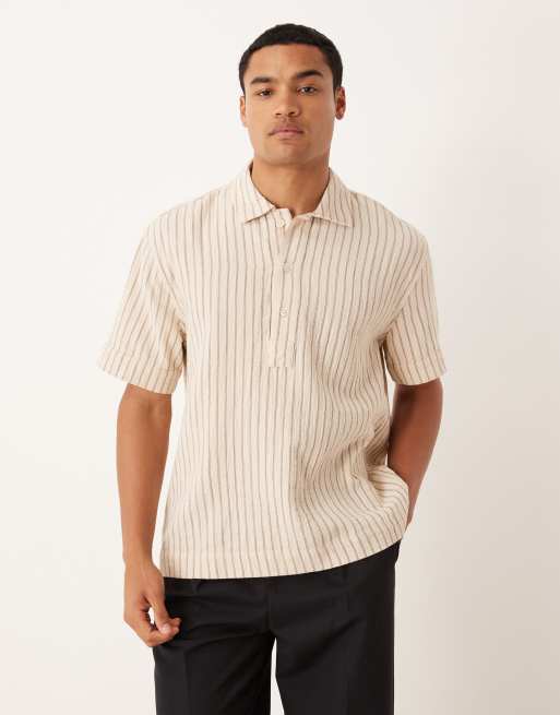 Abercrombie & Fitch - Camicia a maniche corte beige taglio corto in popeline, 1 di 5