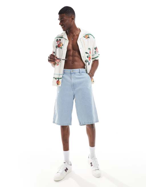 Abercrombie & Fitch - Camicia a maniche corte bianca in misto lino con frutta ricamata e rever