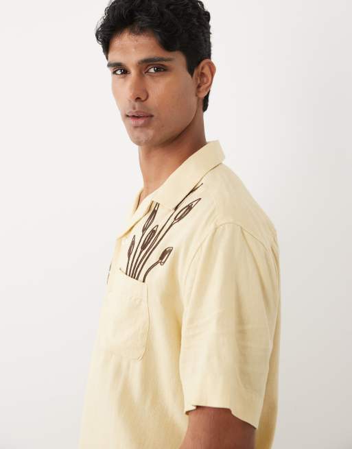 Abercrombie & Fitch - Camicia a maniche corte gialla con ricamo resort, 4 di 5