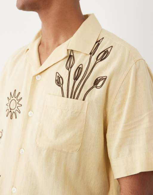 Abercrombie & Fitch - Camicia a maniche corte gialla con ricamo resort, 5 di 5