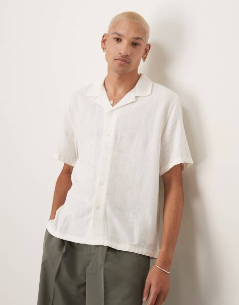 Abercrombie & Fitch - Camicia a maniche corte in lino bianca con colletto - view 1