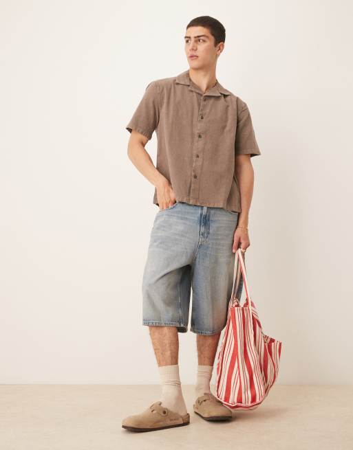 Abercrombie & Fitch - Camicia a maniche corte in lino marrone, 2 di 4