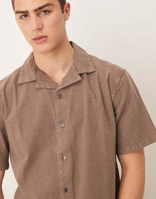 Abercrombie & Fitch - Camicia a maniche corte in lino marrone, 3 di 4