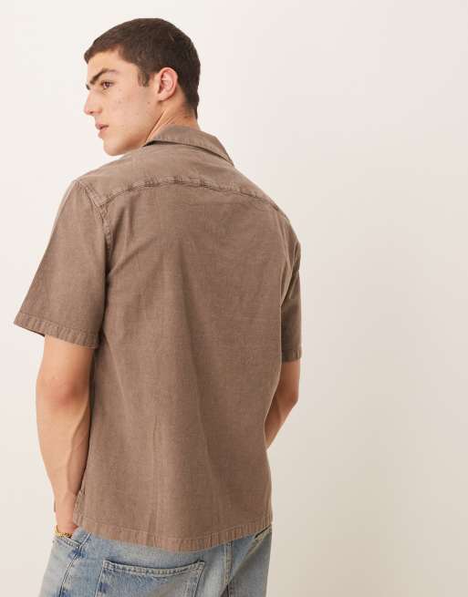 Abercrombie & Fitch - Camicia a maniche corte in lino marrone, 4 di 4