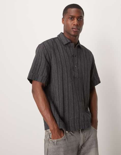 Abercrombie & Fitch - Camicia a maniche corte in lino nero con bottoni - view 1