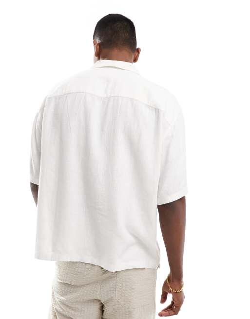Abercrombie & Fitch - Camicia a maniche corte in misto lino bianca ricamata, 2 di 4