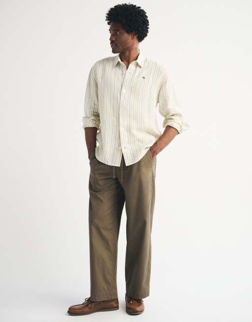 Abercrombie & Fitch - Camicia a maniche lunghe 100% lino giallo a righe blu, 2 di 5