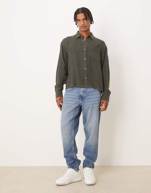 Abercrombie & Fitch - Camicia a maniche lunghe 100% lino verde scuro, 2 di 5